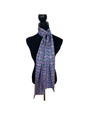 Vtg Blue Womens Neck Head Scarf Geometric Mandala 1970s Pink Scarves Retro
